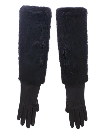 Guantes de codo Dolce & Gabbana de piel de cordero y piel de castor negros