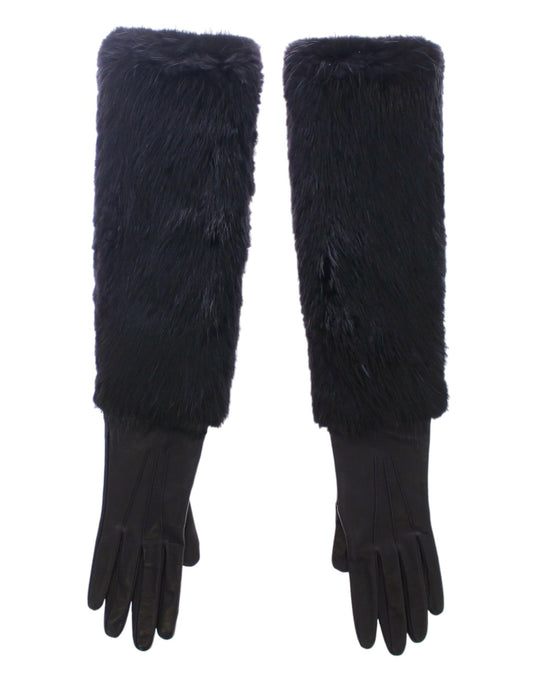 Guantes de codo Dolce & Gabbana de piel de cordero y piel de castor negros