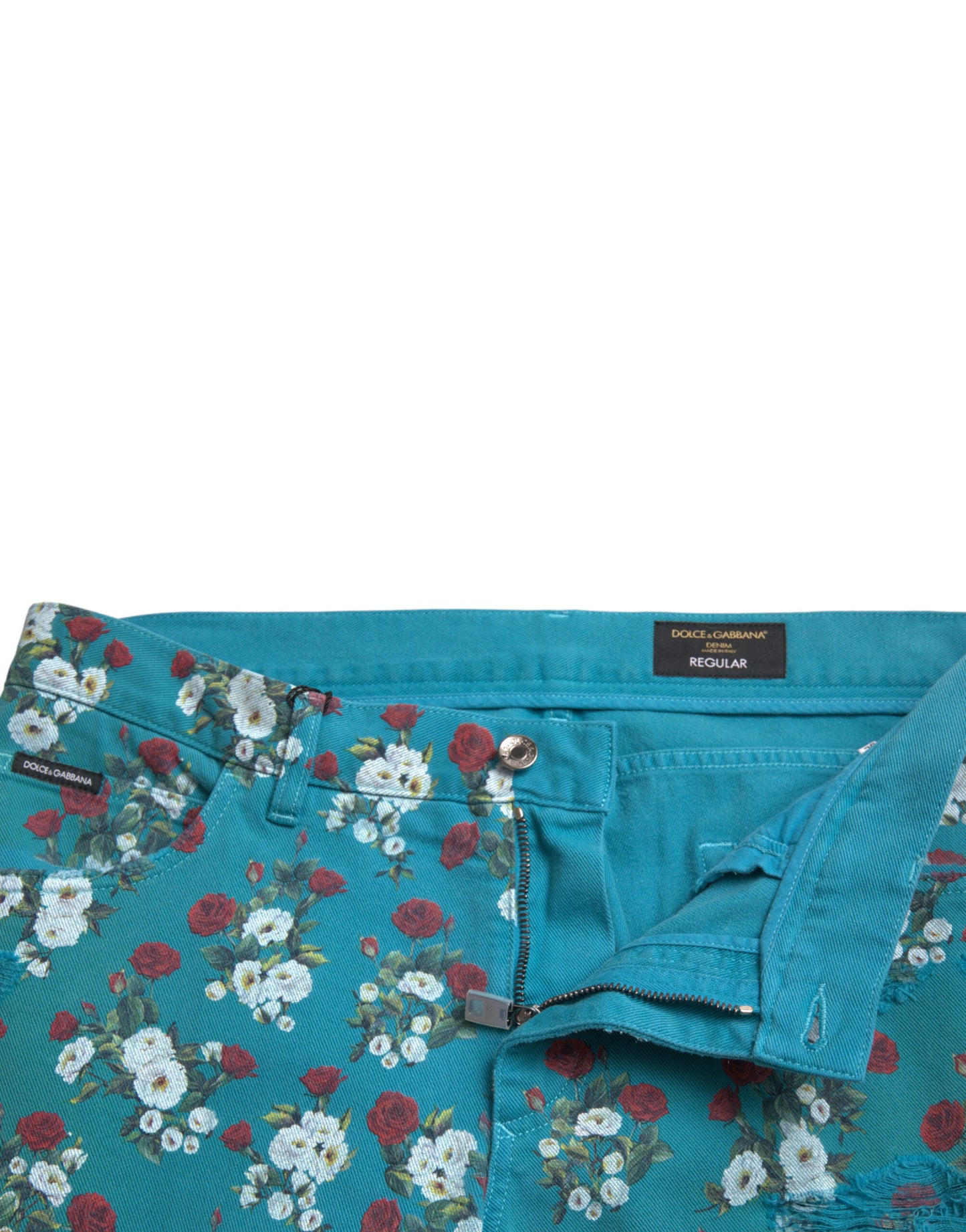 Pantalones Dolce & Gabbana de mezclilla ajustados de algodón con estampado floral azul