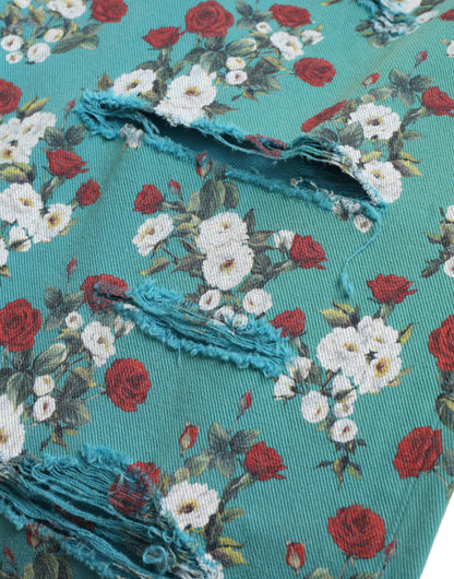 Pantalones Dolce & Gabbana de mezclilla ajustados de algodón con estampado floral azul