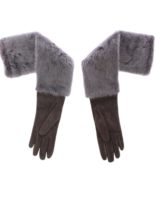 Guantes Dolce & Gabbana de piel de cordero y gamuza con visón gris