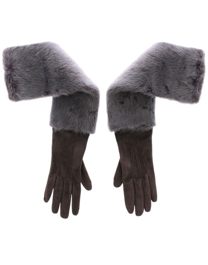Guantes Dolce & Gabbana de piel de cordero y gamuza con visón gris