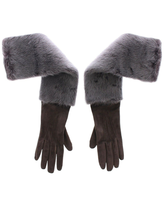 Guantes Dolce & Gabbana de piel de cordero y gamuza con visón gris