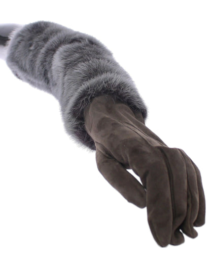 Guantes Dolce & Gabbana de piel de cordero y gamuza con visón gris