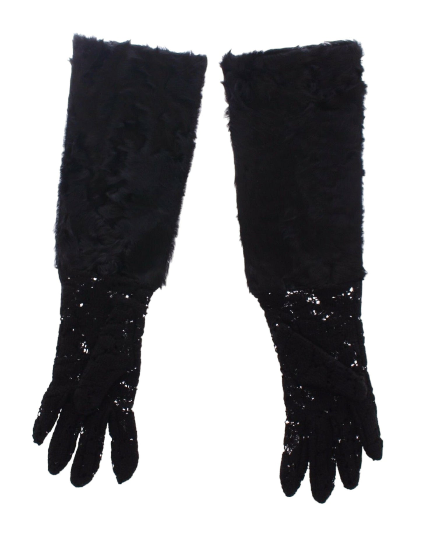 Guantes Hasta el Codo Dolce & Gabbana de Lana, Piel de Cordero y Piel con Encaje Negro