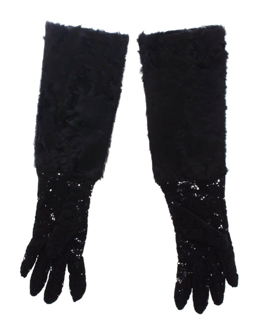 Guantes Hasta el Codo Dolce & Gabbana de Lana, Piel de Cordero y Piel con Encaje Negro