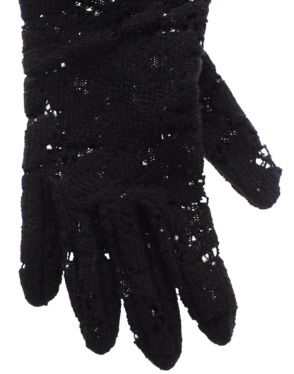 Guantes Hasta el Codo Dolce & Gabbana de Lana, Piel de Cordero y Piel con Encaje Negro