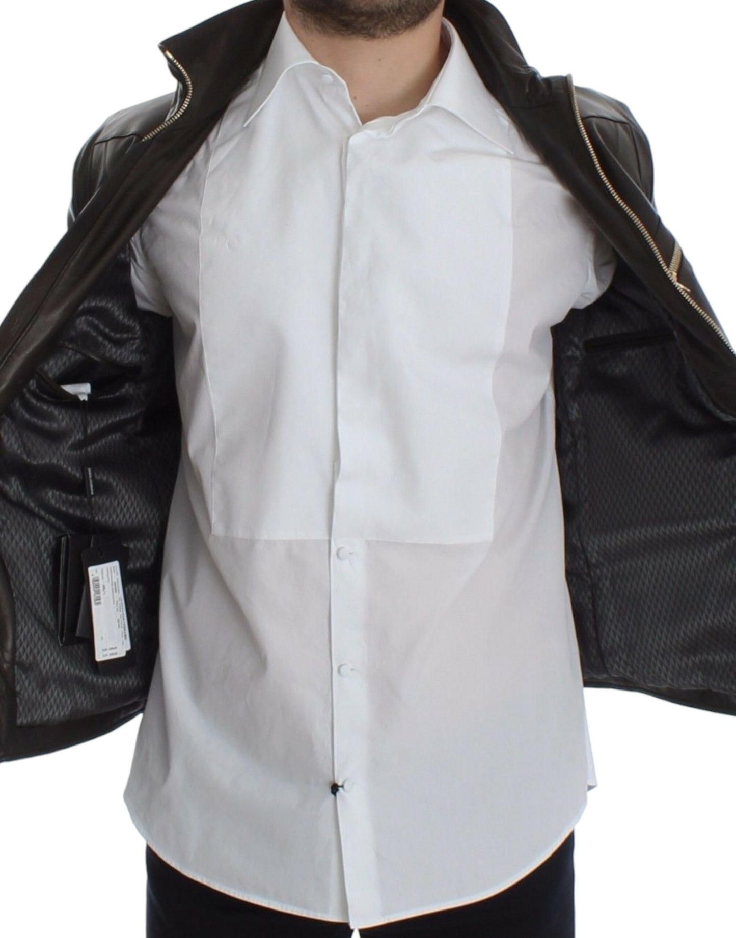 Chaqueta con cremallera de piel de cordero marrón Dolce & Gabbana
