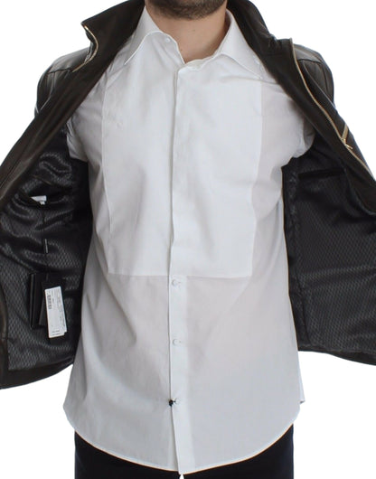 Chaqueta con cremallera de piel de cordero marrón Dolce & Gabbana