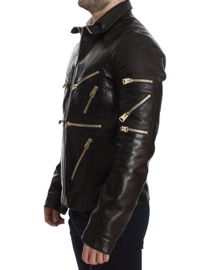 Chaqueta con cremallera de piel de cordero marrón Dolce & Gabbana