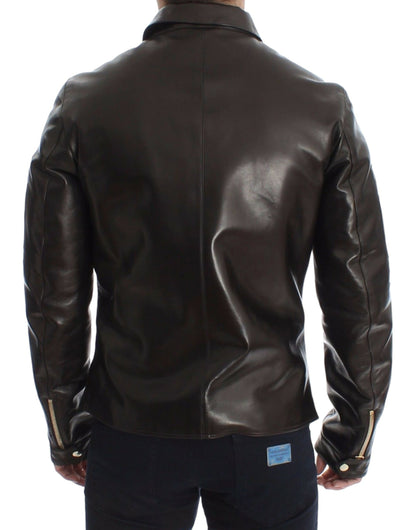 Chaqueta con cremallera de piel de cordero marrón Dolce & Gabbana
