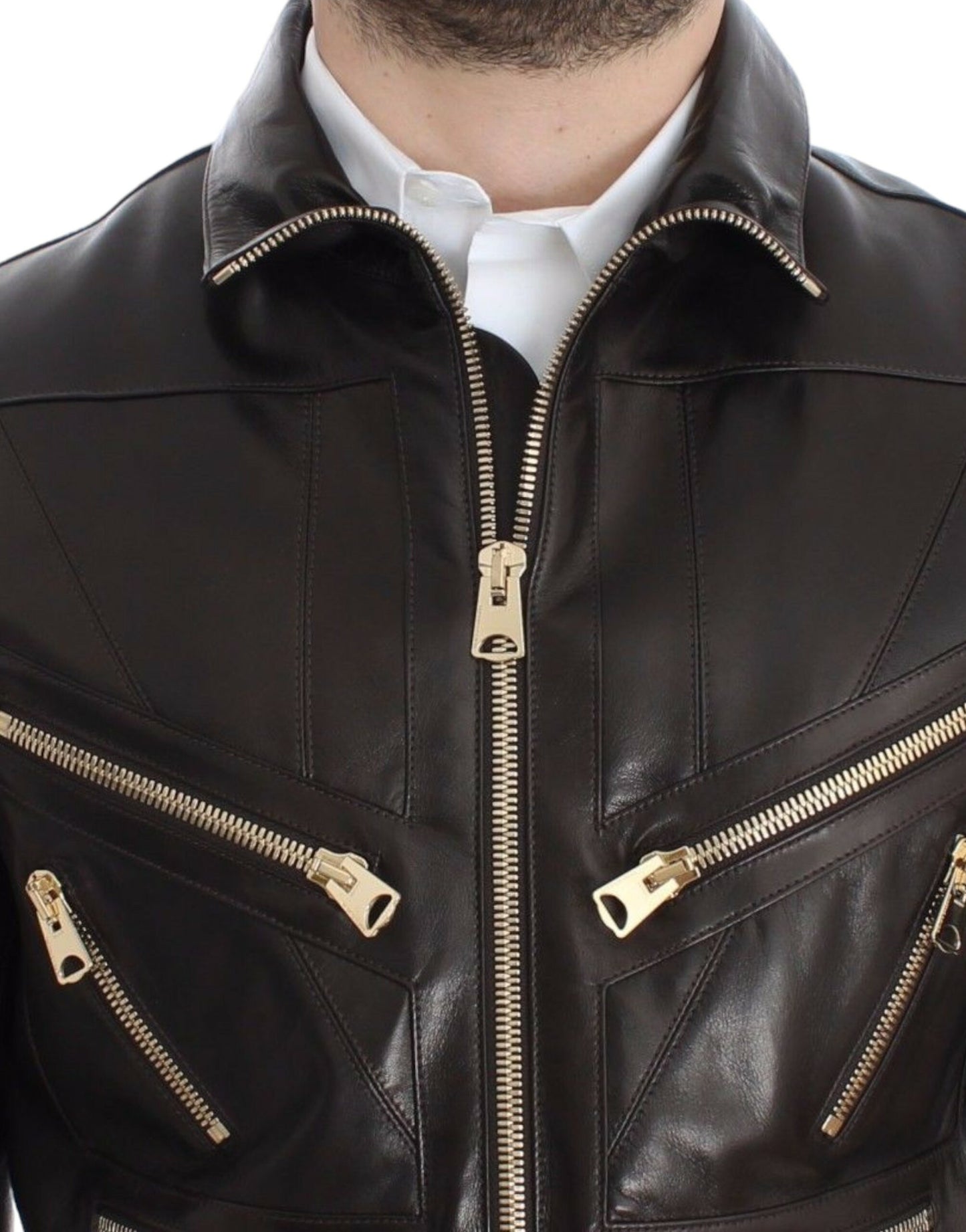 Chaqueta con cremallera de piel de cordero marrón Dolce & Gabbana