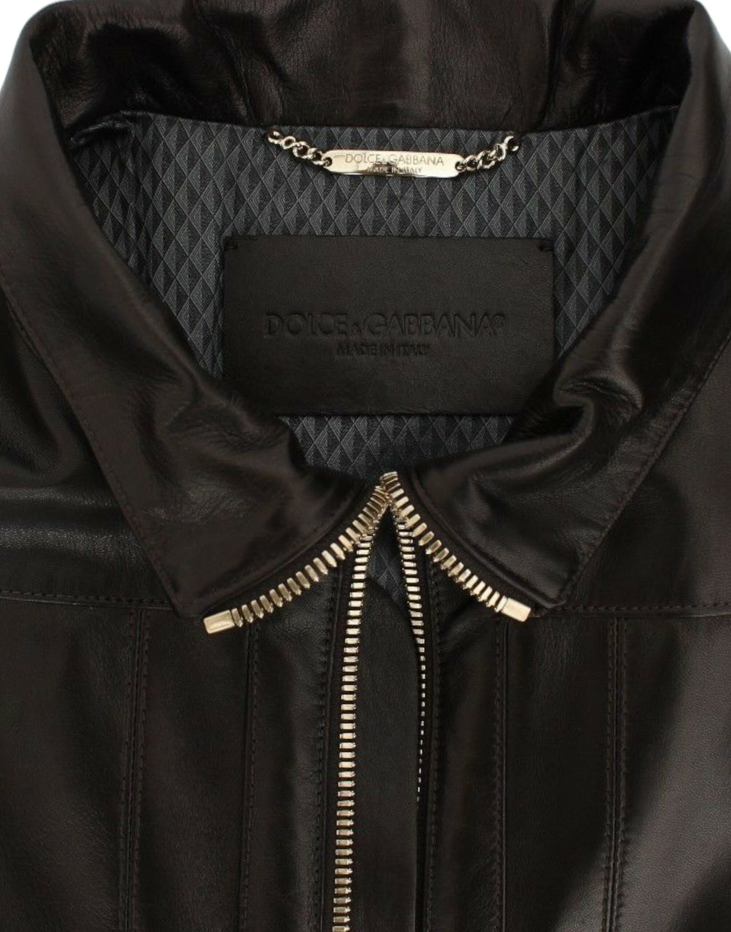 Chaqueta con cremallera de piel de cordero marrón Dolce & Gabbana