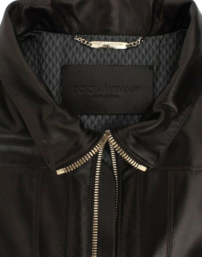 Chaqueta con cremallera de piel de cordero marrón Dolce & Gabbana