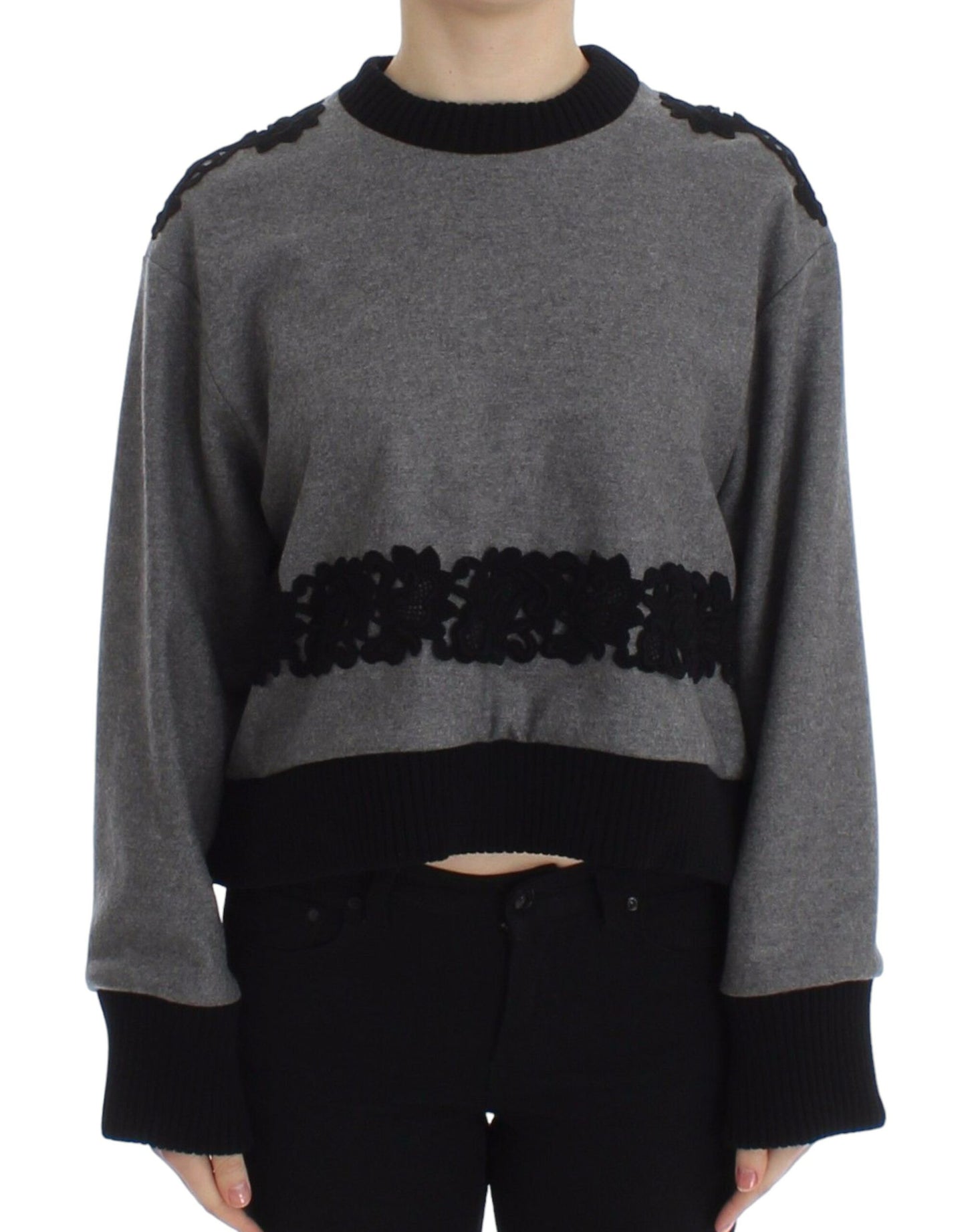 Suéter Dolce & Gabbana gris negro de lana y cachemir con encaje