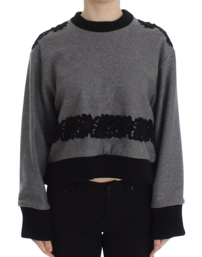 Suéter Dolce & Gabbana gris negro de lana y cachemir con encaje