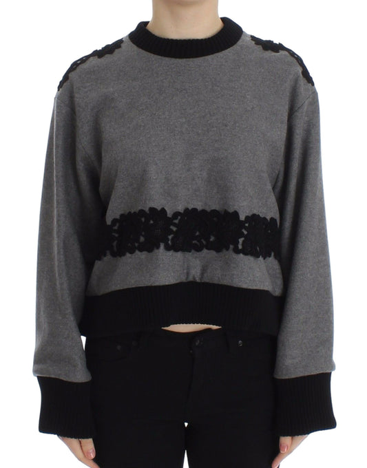 Suéter Dolce & Gabbana gris negro de lana y cachemir con encaje