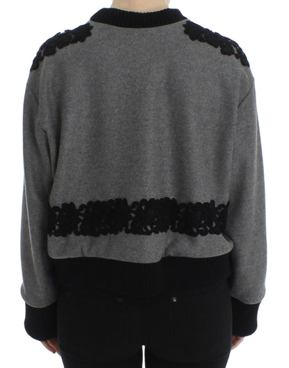 Suéter Dolce & Gabbana gris negro de lana y cachemir con encaje