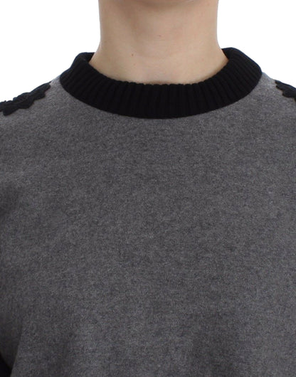 Suéter Dolce & Gabbana gris negro de lana y cachemir con encaje