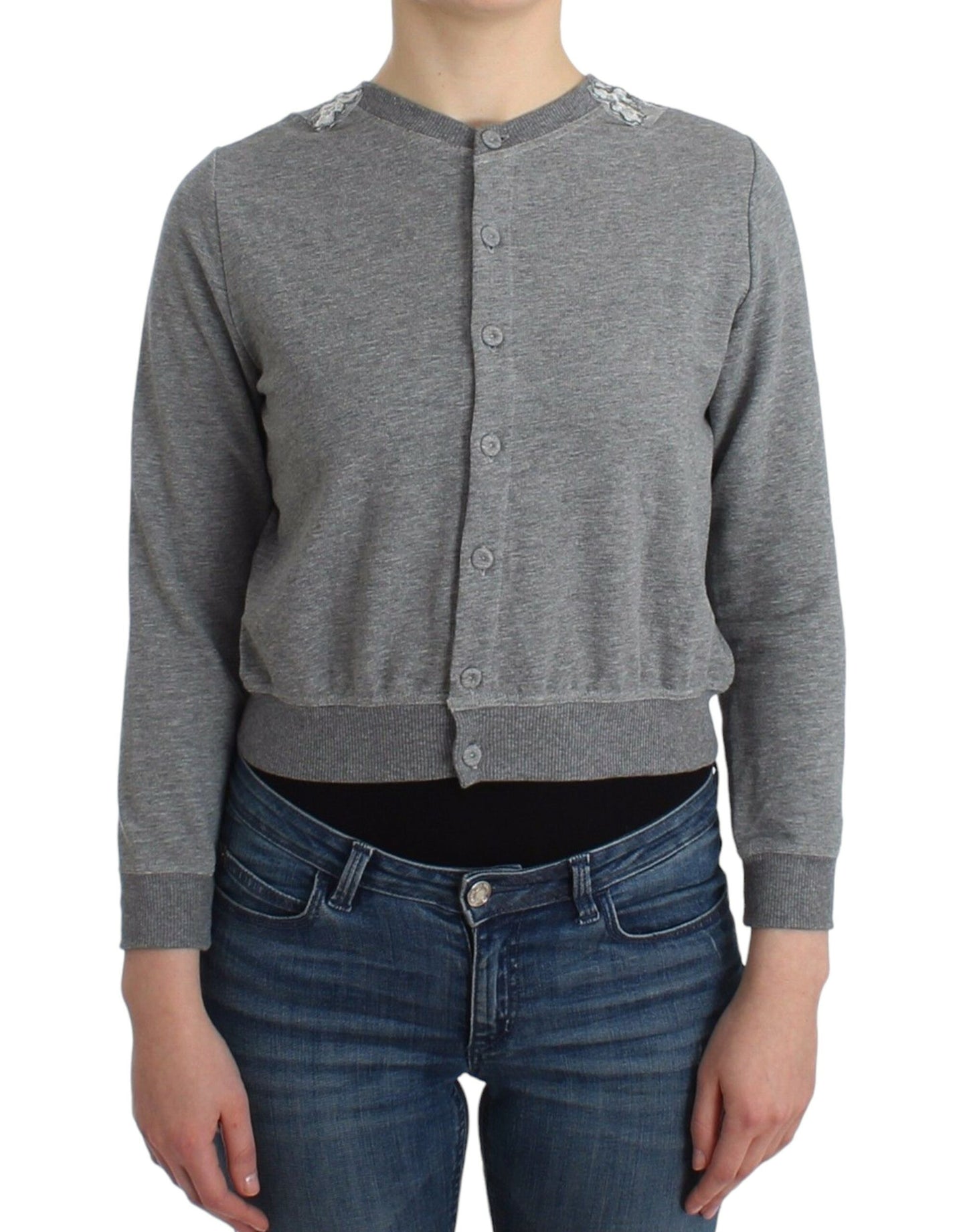 Ermanno Scervino Lencería Suéter Cardigan Top Gris de Encaje
