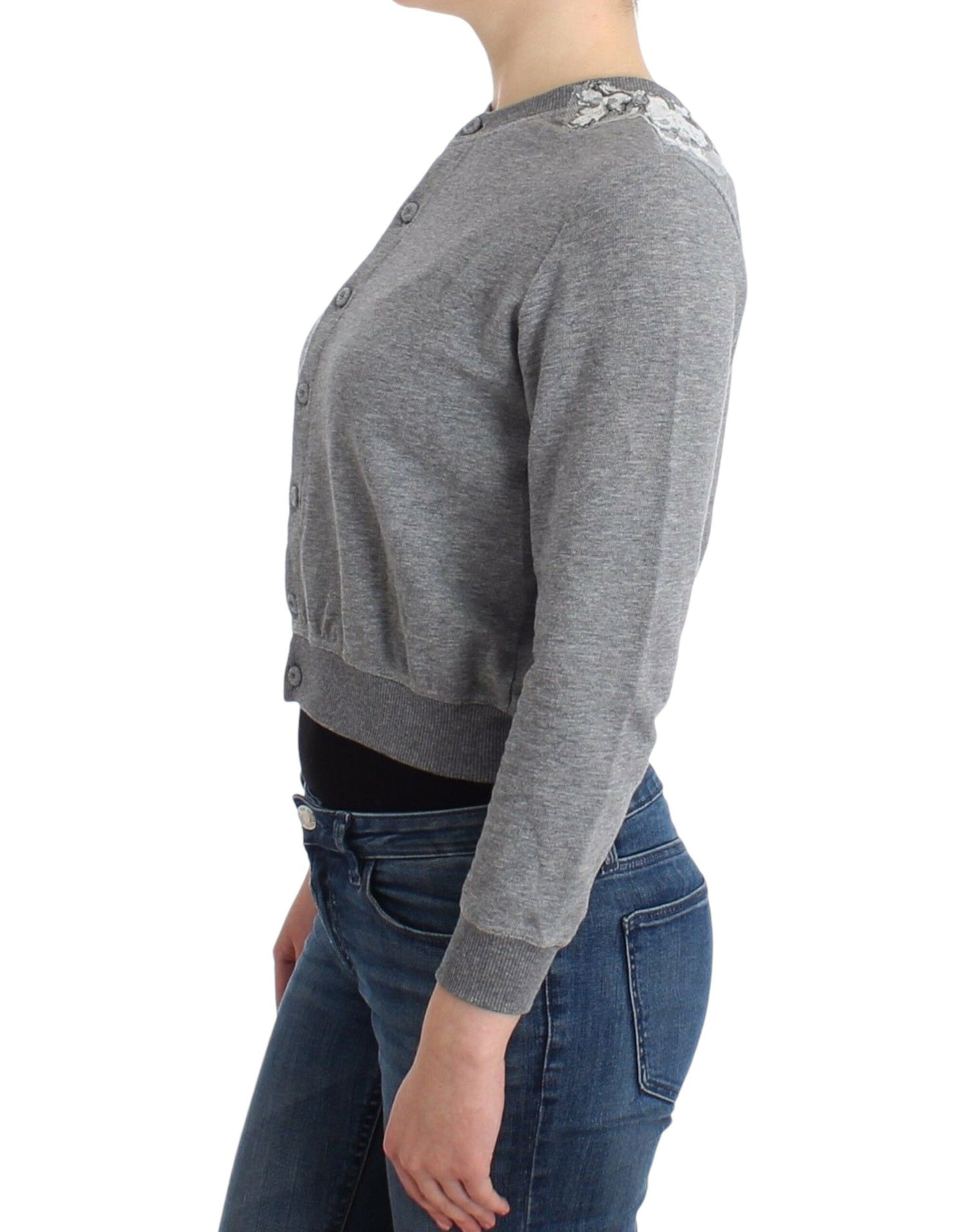 Ermanno Scervino Lencería Suéter Cardigan Top Gris de Encaje