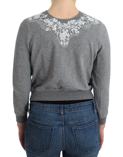 Ermanno Scervino Lencería Suéter Cardigan Top Gris de Encaje