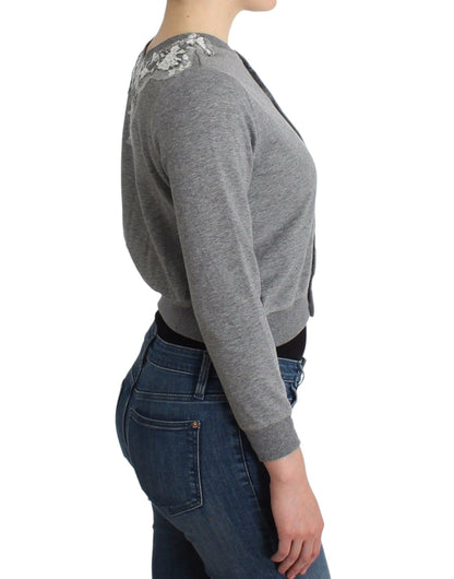 Ermanno Scervino Lencería Suéter Cardigan Top Gris de Encaje