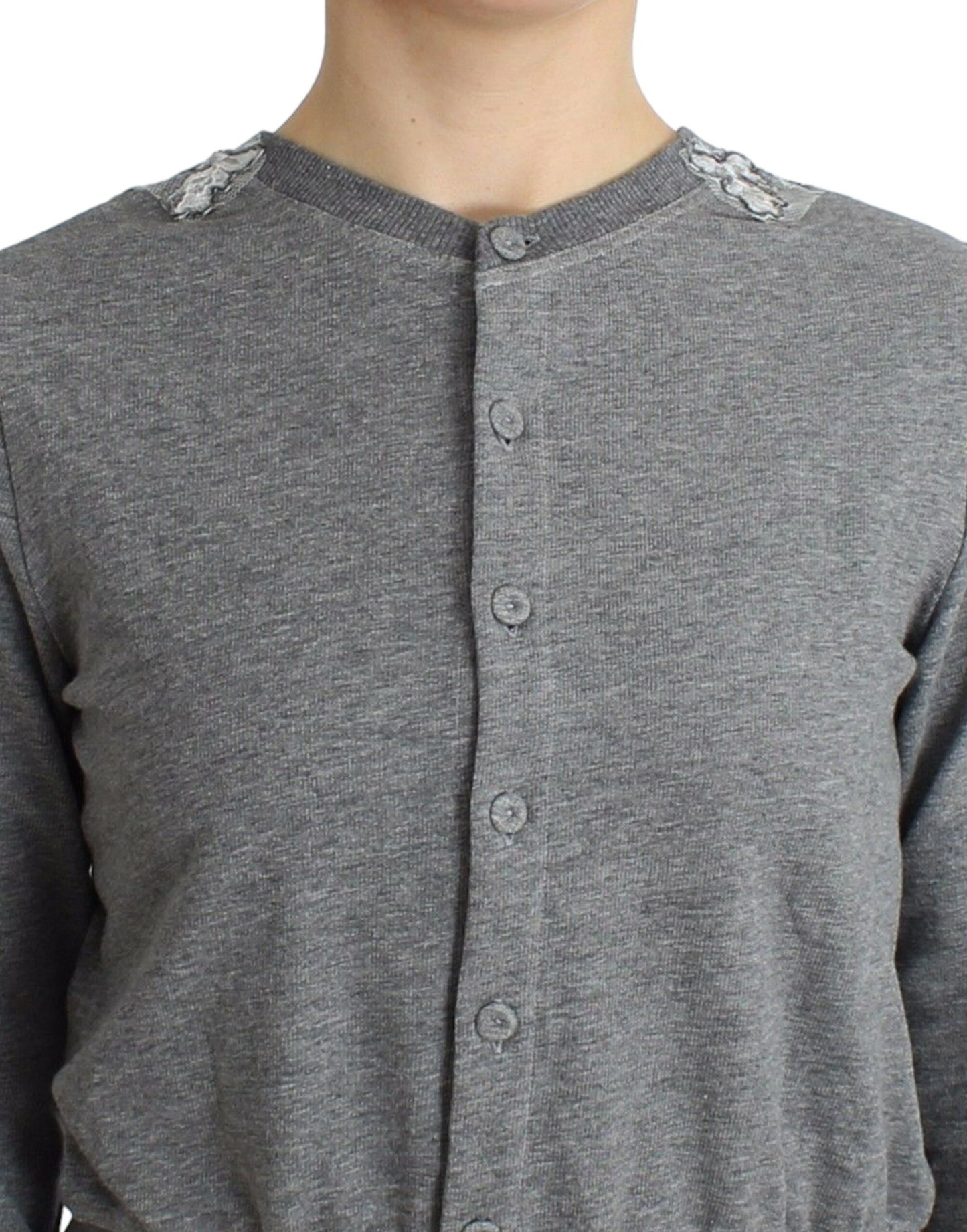Ermanno Scervino Lencería Suéter Cardigan Top Gris de Encaje