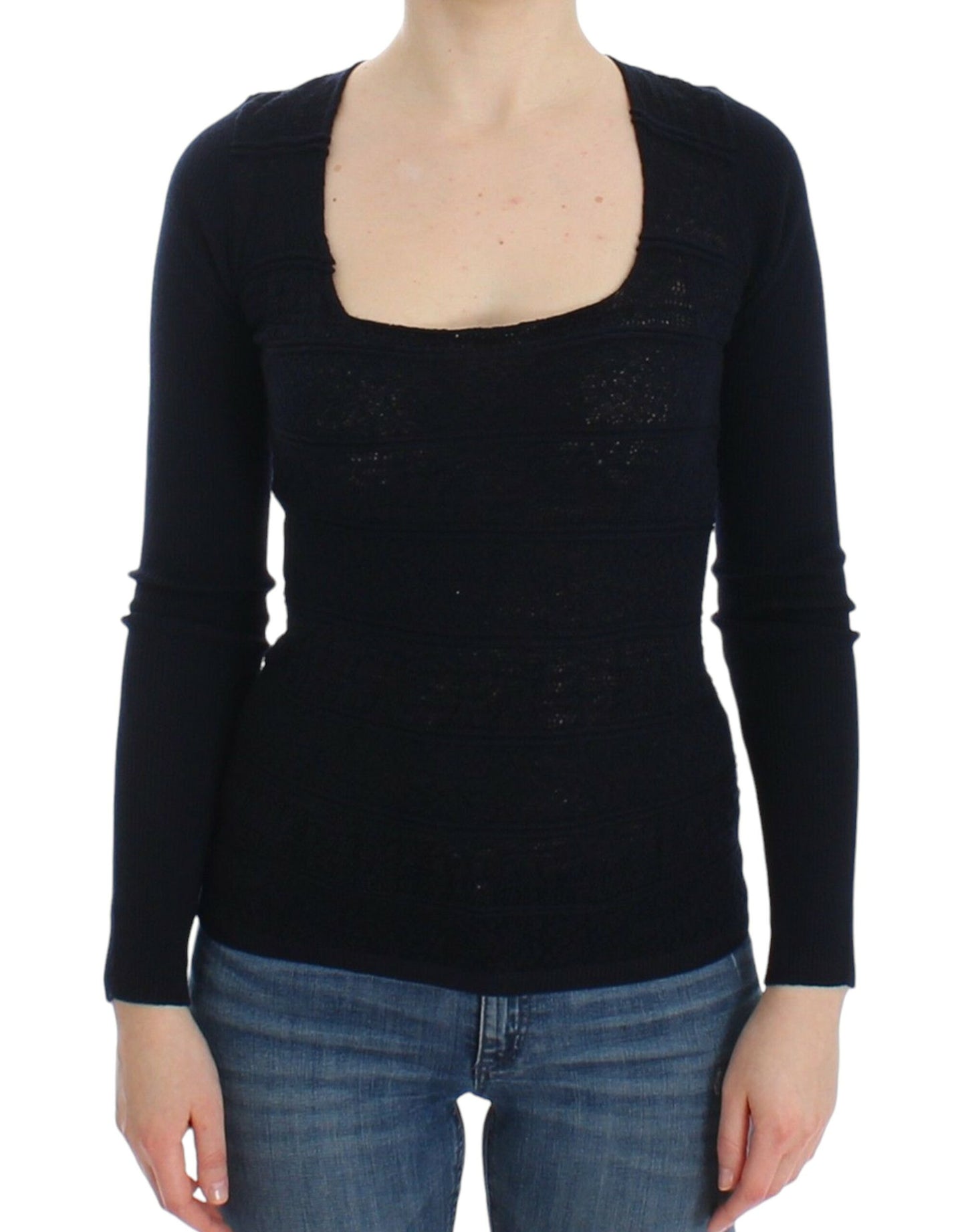 Jersey de punto elástico de lana azul Ermanno Scervino