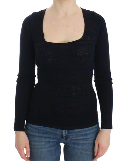 Jersey de punto elástico de lana azul Ermanno Scervino