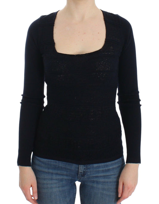 Jersey de punto elástico de lana azul Ermanno Scervino