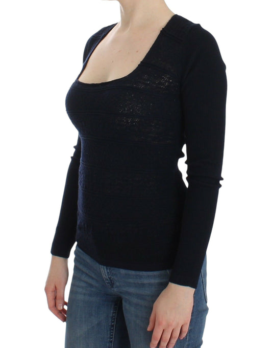 Jersey de punto elástico de lana azul Ermanno Scervino