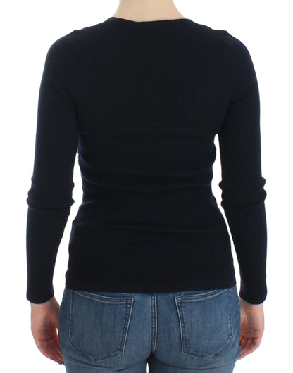 Jersey de punto elástico de lana azul Ermanno Scervino