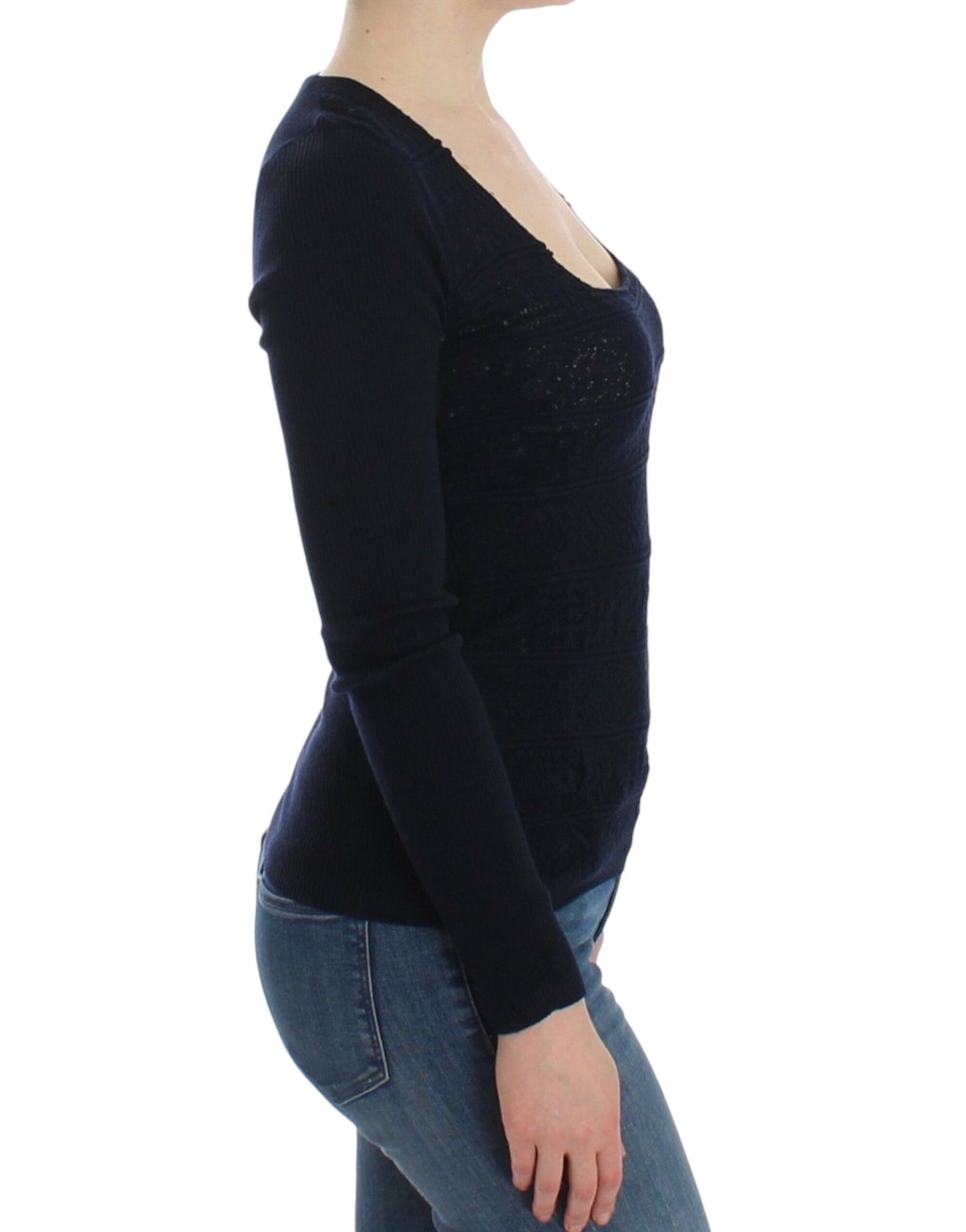 Jersey de punto elástico de lana azul Ermanno Scervino