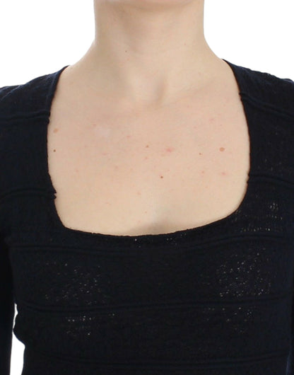 Jersey de punto elástico de lana azul Ermanno Scervino