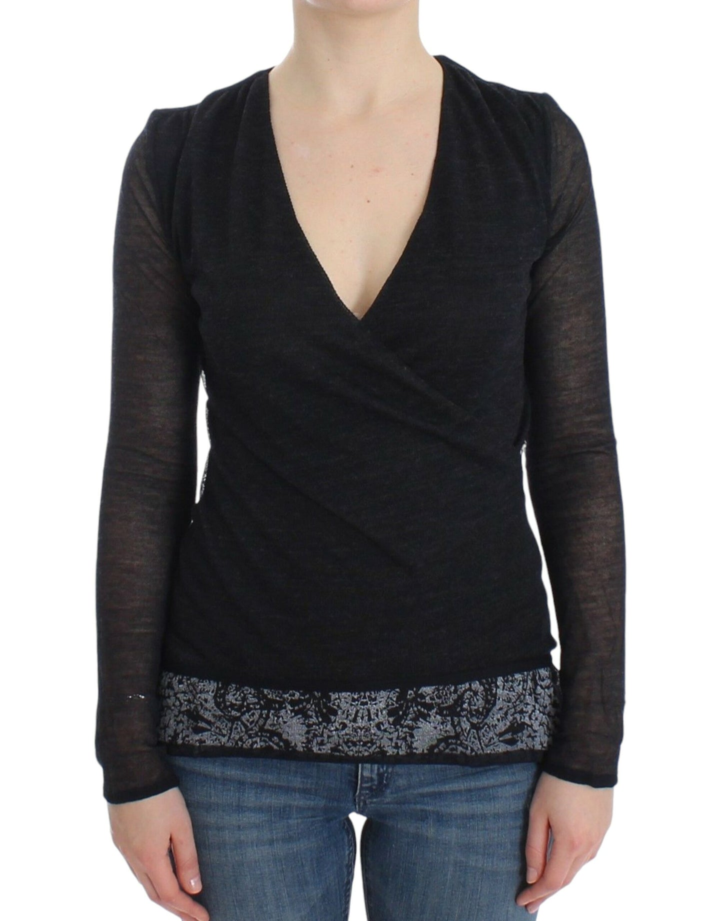 Jersey de manga larga elástico de mezcla de lana negra Ermanno Scervino