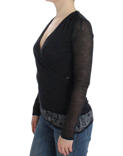 Jersey de manga larga elástico de mezcla de lana negra Ermanno Scervino