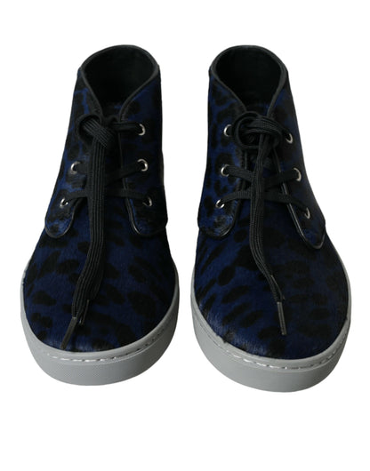 Zapatillas Dolce & Gabbana de media caña de piel de becerro azul con estampado de leopardo