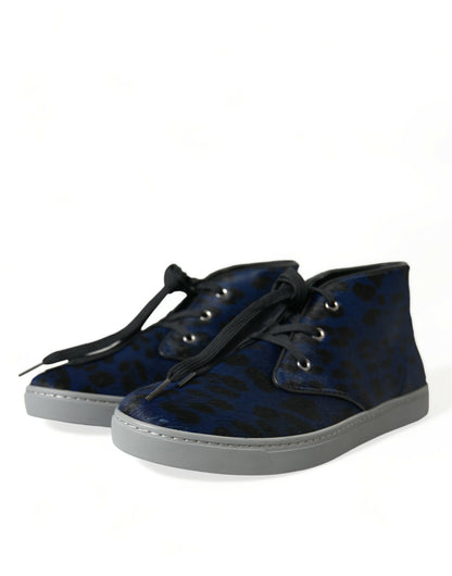 Zapatillas Dolce & Gabbana de media caña de piel de becerro azul con estampado de leopardo