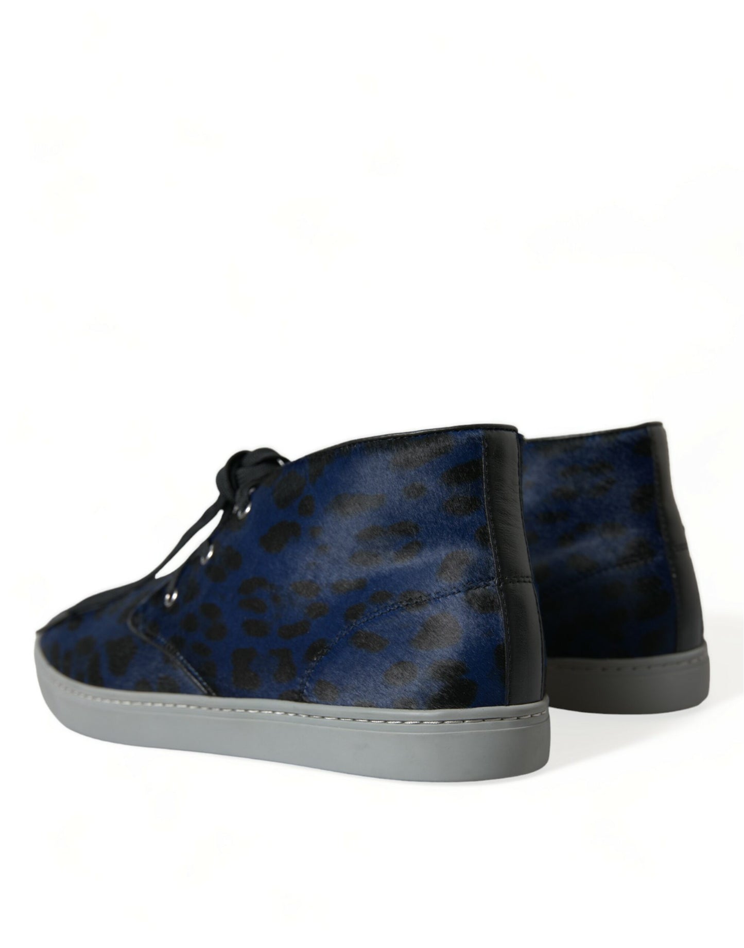 Zapatillas Dolce & Gabbana de media caña de piel de becerro azul con estampado de leopardo
