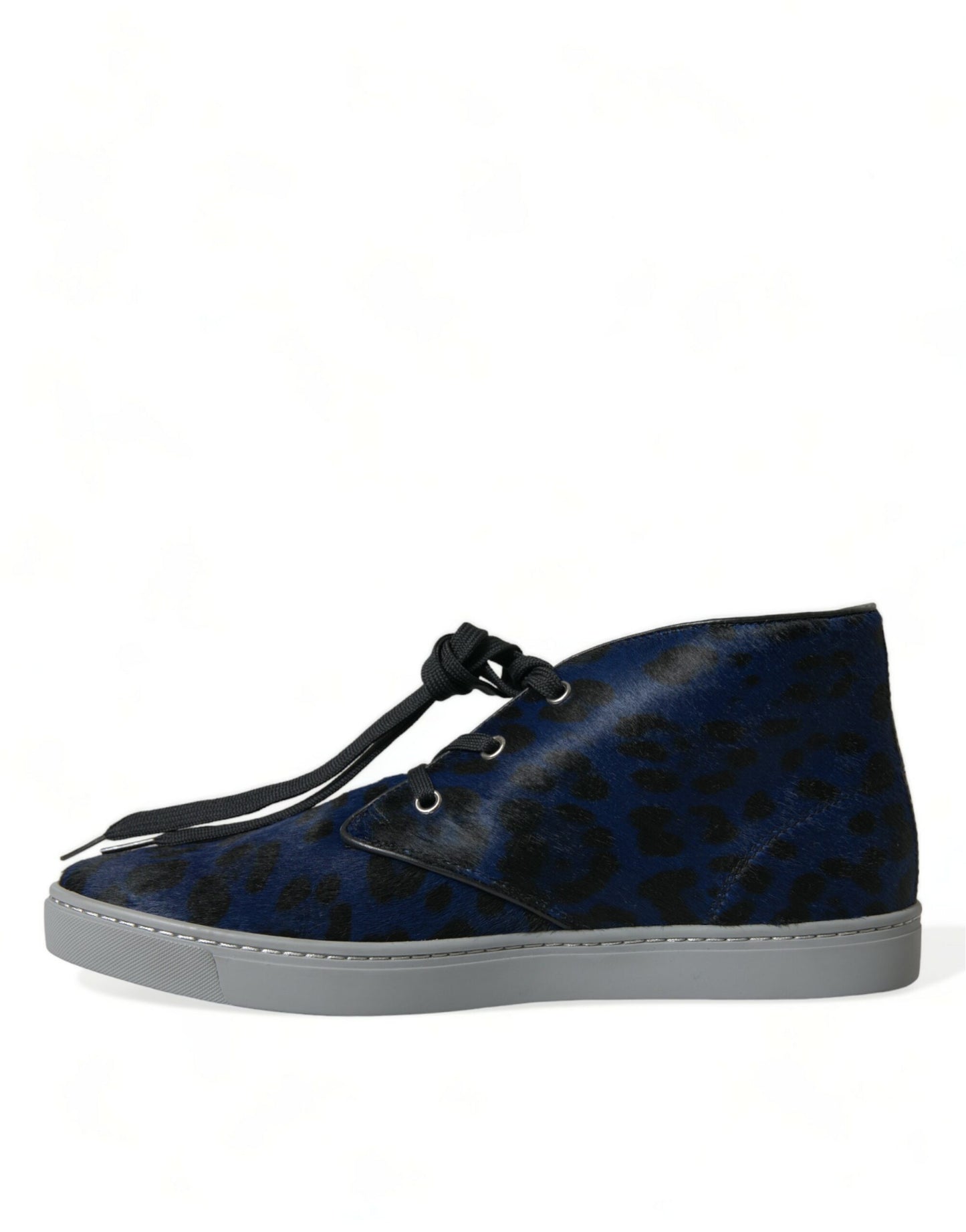 Zapatillas Dolce & Gabbana de media caña de piel de becerro azul con estampado de leopardo