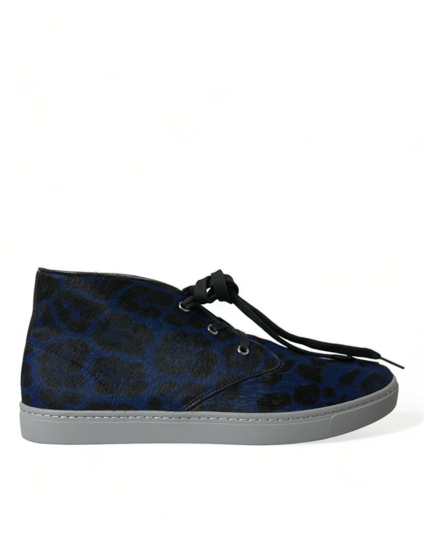 Zapatillas Dolce & Gabbana de media caña de piel de becerro azul con estampado de leopardo