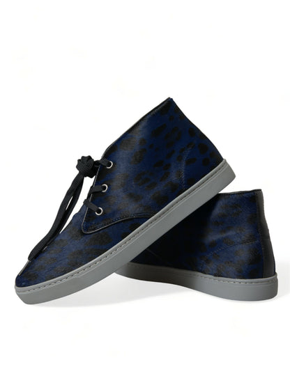 Zapatillas Dolce & Gabbana de media caña de piel de becerro azul con estampado de leopardo