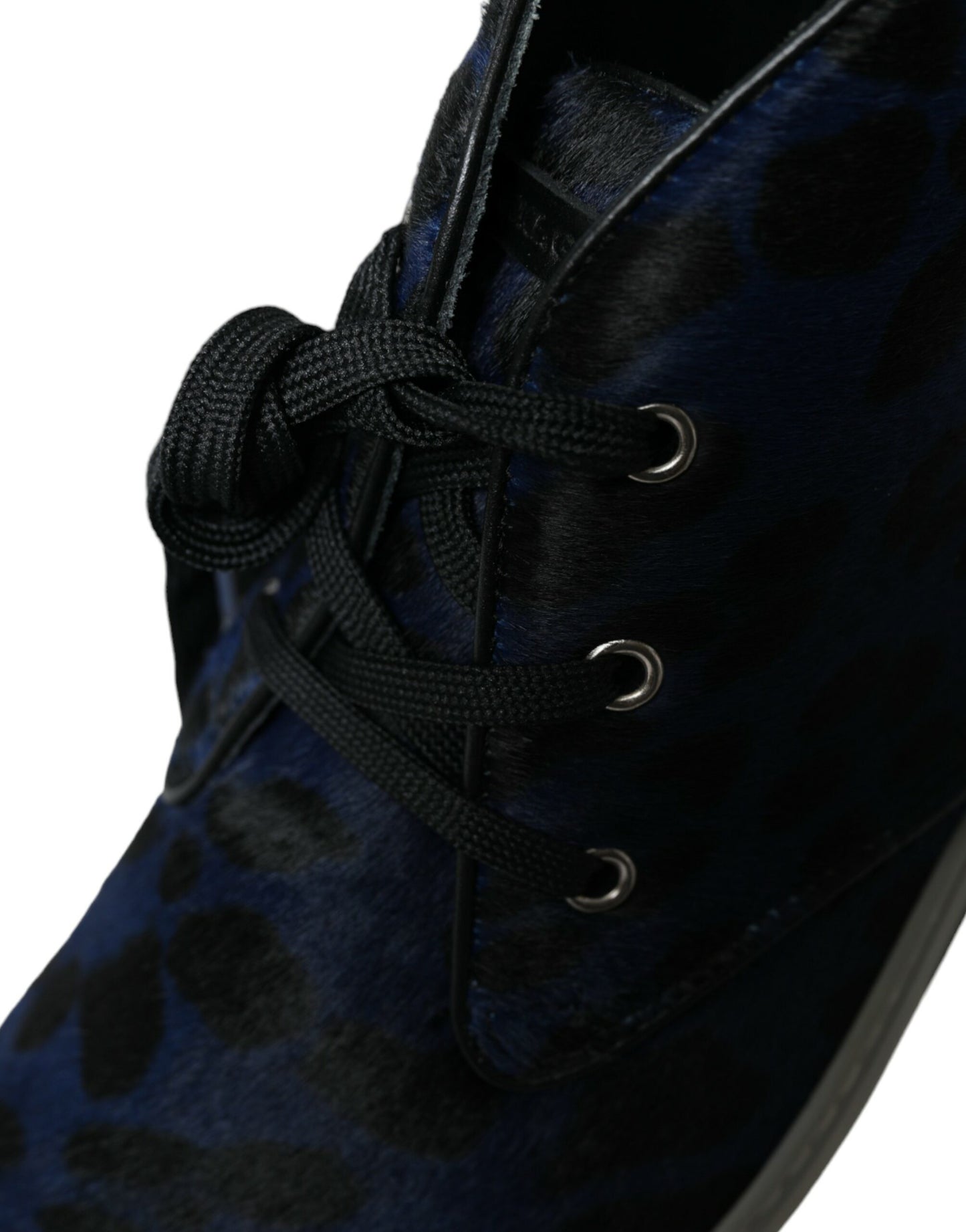 Zapatillas Dolce & Gabbana de media caña de piel de becerro azul con estampado de leopardo