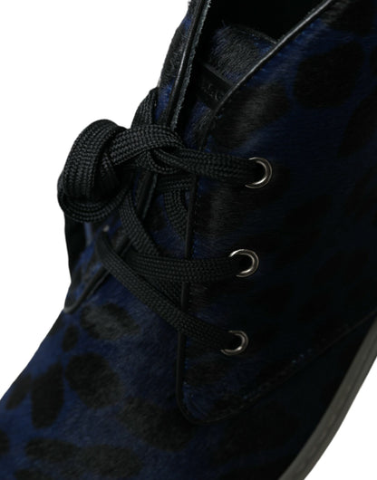 Zapatillas Dolce & Gabbana de media caña de piel de becerro azul con estampado de leopardo