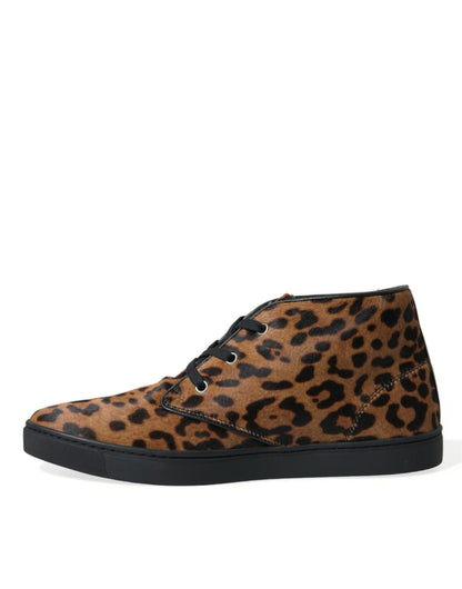 Zapatillas Dolce & Gabbana de piel de potro con estampado de leopardo marrón