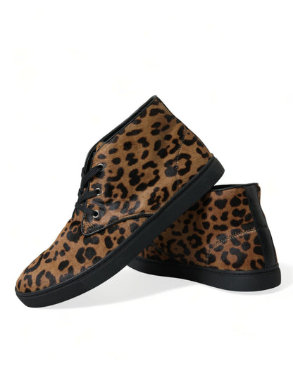 Zapatillas Dolce & Gabbana de piel de potro con estampado de leopardo marrón