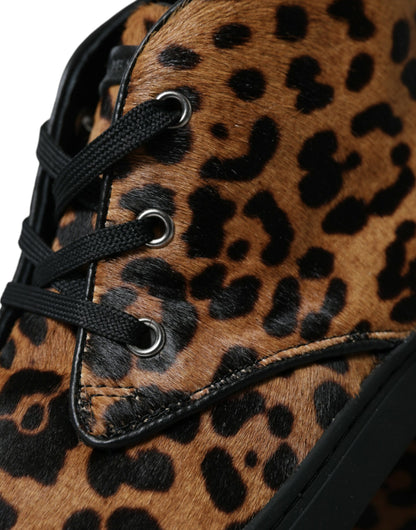 Zapatillas Dolce & Gabbana de piel de potro con estampado de leopardo marrón
