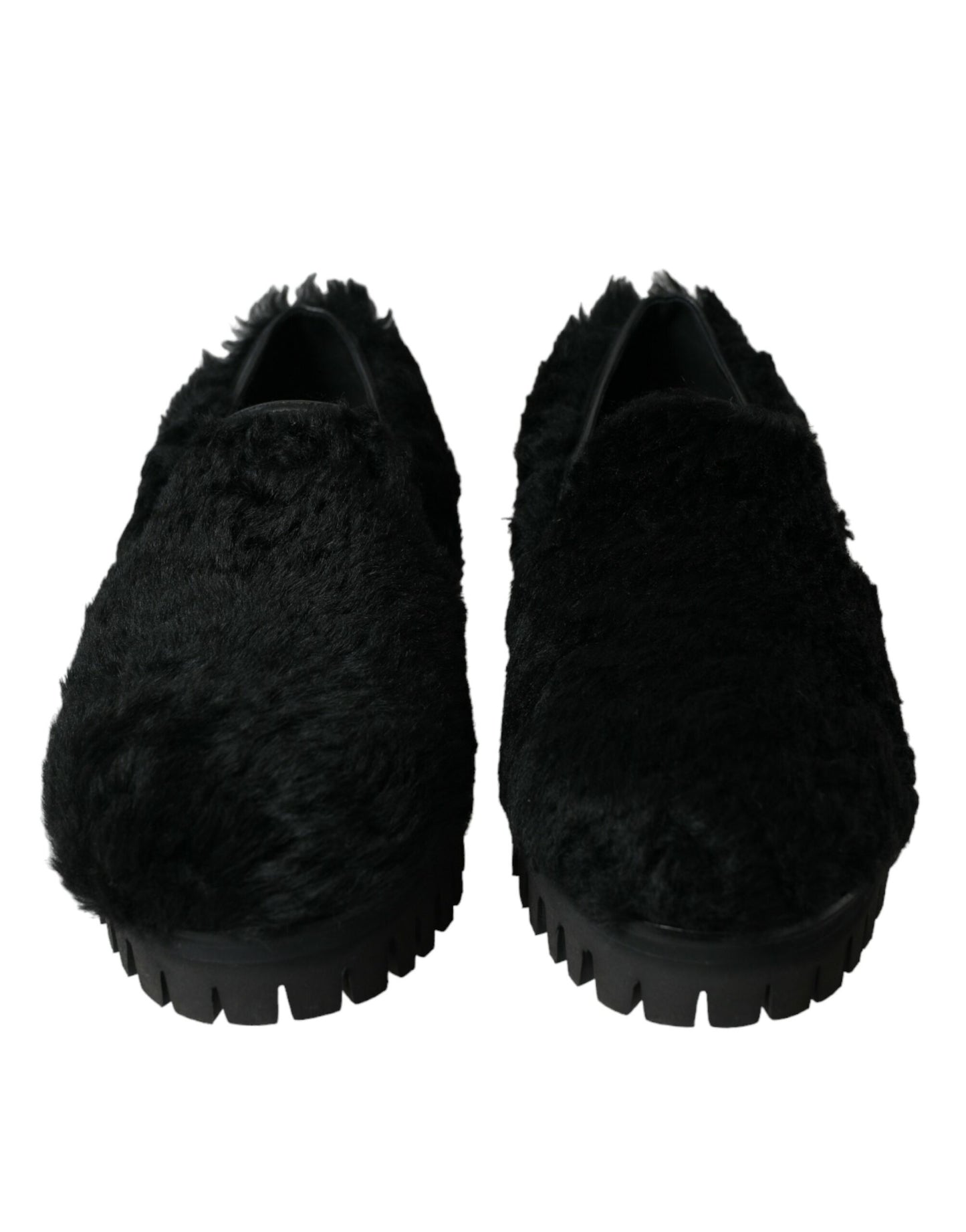 Dolce & Gabbana Zapatos de vestir con pantuflas de cuero con pelo negros