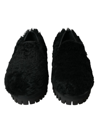 Dolce & Gabbana Zapatos de vestir con pantuflas de cuero con pelo negros